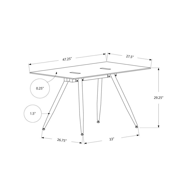 Computer Desk, Home Office, Laptop, 48"l, Work, White Metal, Tempered Glass, Contemporary