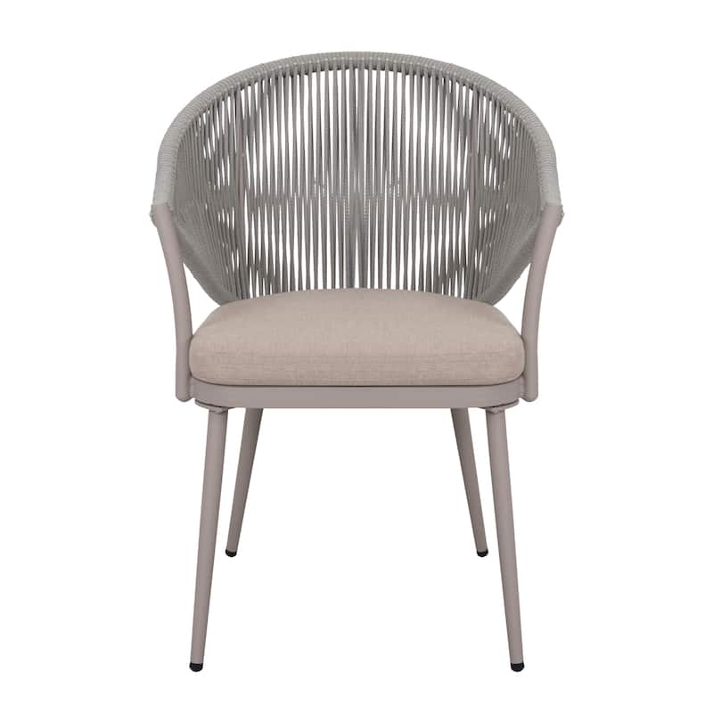 Nuu Garden 3-Piece Aluminum Outdoor Bistro Set, 1 Coffee Table and 2 Woven Rope Chairs with Seat Cushions