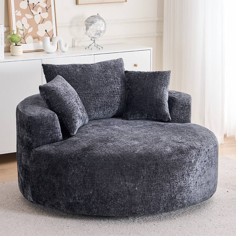 Round Accent Chair with High-Resilience Cushions, Swivel Chenille Barrel Chair, Fluffy Sleeper Lounge Chair