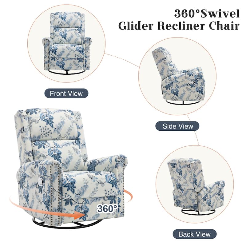 HOMYKA Floral Manual Recliner Swivel Rocking Chair Glider Set of 2