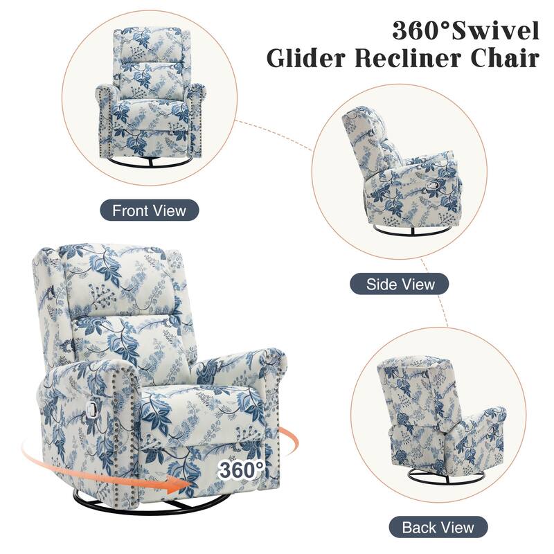 HOMYKA Floral Manual Recliner Swivel Rocking Chair Upholstered Glider