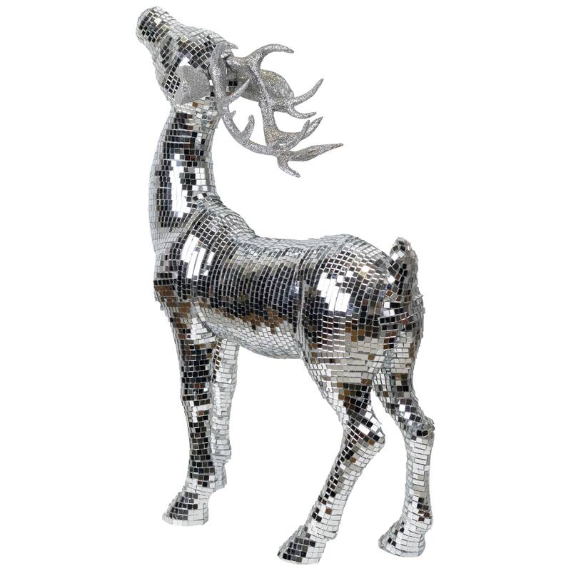 Mirrored and Glittered Standing Deer Christmas Figure - 19" - Silver