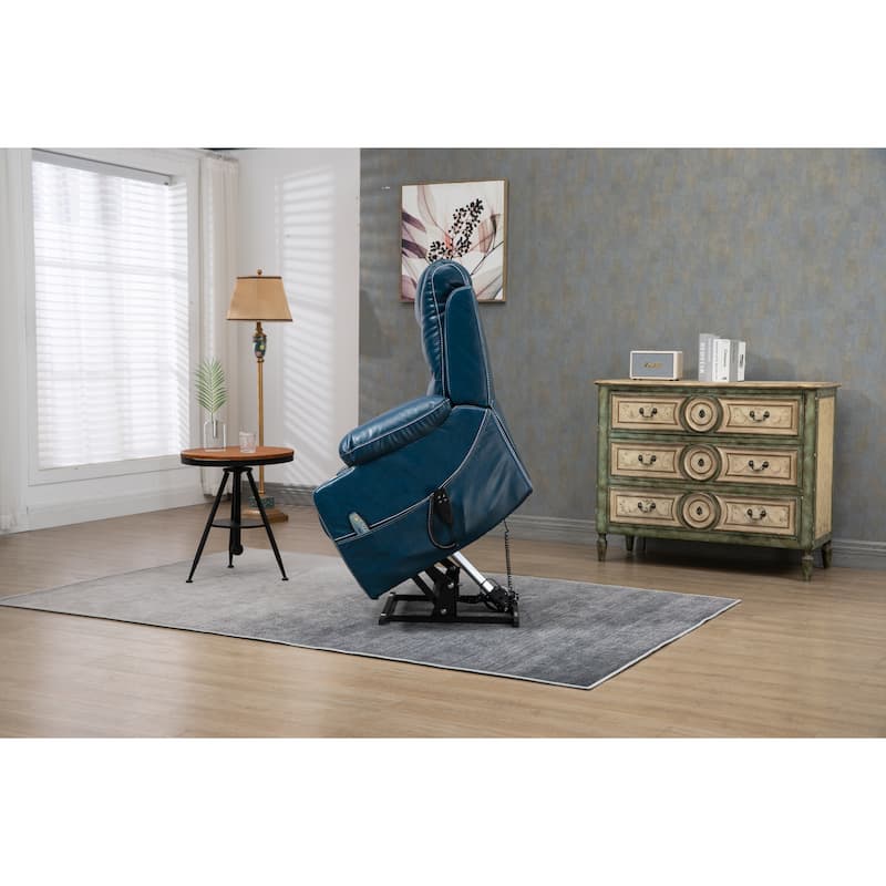 Oversized PU Leather Power Lift Recliner with Massage, Lumbar Heating, Cup Holder, 180° Flat Lay