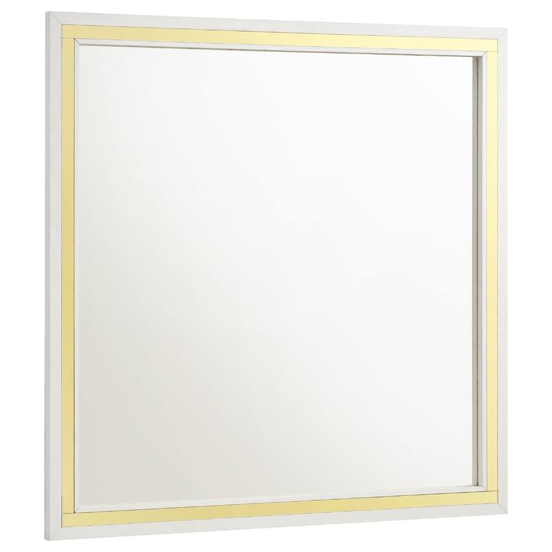Jenny Square Dresser Mirror, Polished Golden Trim, White Wood-Melamine