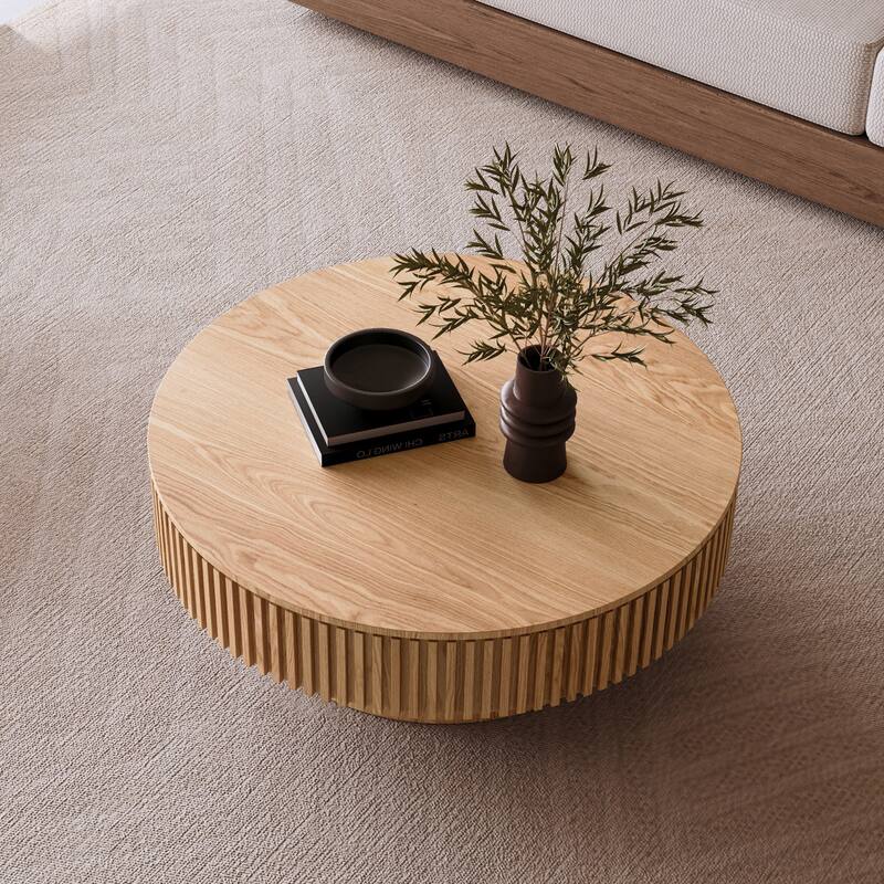 39.37" Round Coffee Table with Storage Solid Wood Veneered Modern Coffee Table Accent Tea Table for Living Room, Bedroom