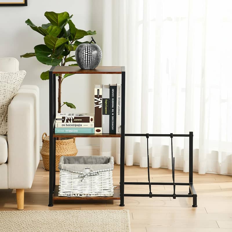 Homy Casa Record Player Stand with Media Shelves & Guitar Rack