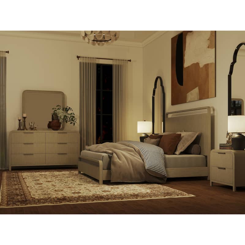 Roundhill Furniture Tavari 6-Piece Bedroom Set with Panel Bed, Dresser, Mirror, Two Nightstands, and Chest in Light Gray