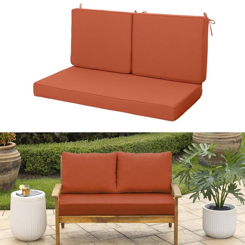Outdoor Loveseat Cushion Set (Set of 1 Seats,48x24in, 2 Backs,24x18in ) - 24X48X4.5in - Red-foam