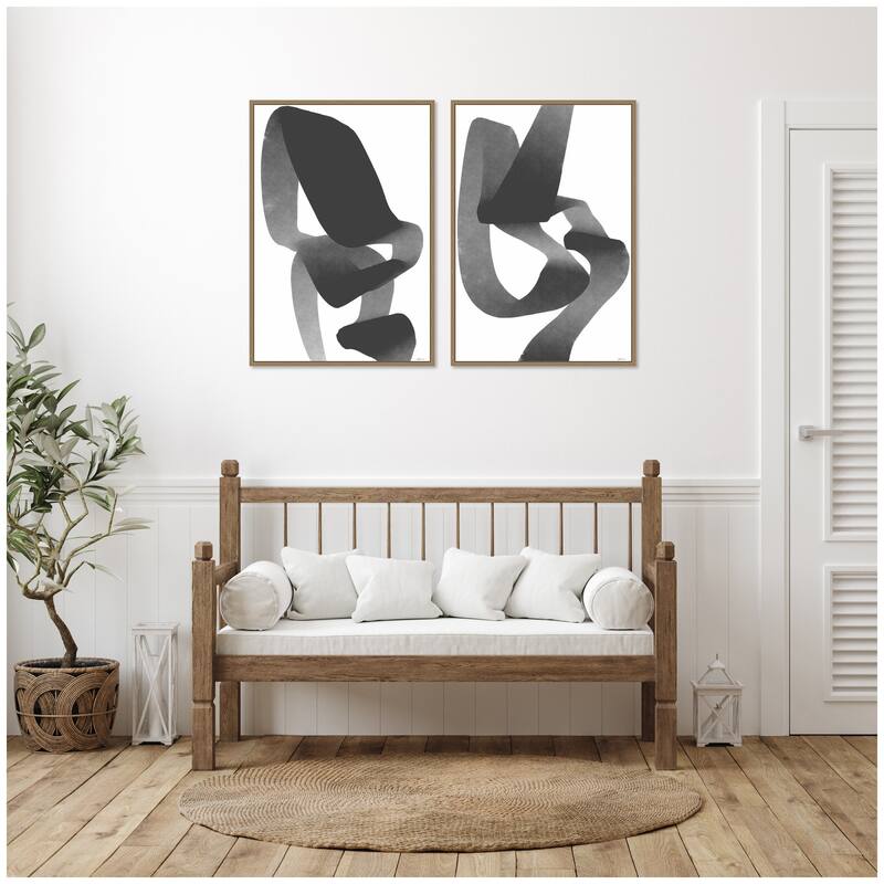 Kate and Laurel Black and White Abstract 01 & 02 2 Piece Framed Canvas Wall Art Set by Gabrielly Guedes
