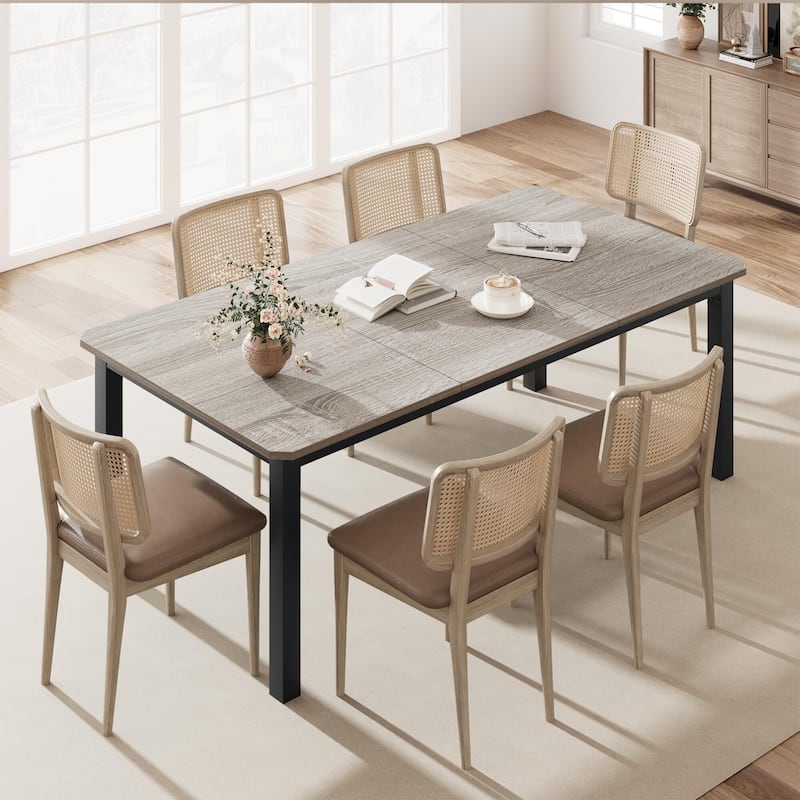 Dining Table for 6-8 People, 78.7" Rectangle Wood Kitchen Table - Grey
