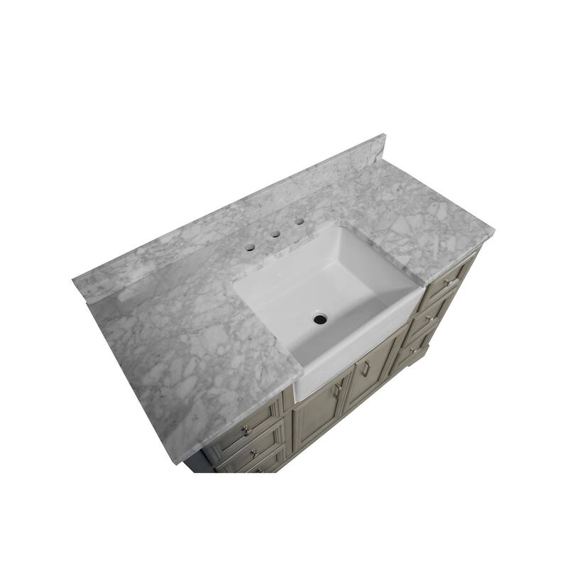 KitchenBathCollection Zelda 48" Farmhouse Bathroom Vanity with Carrara Marble Top