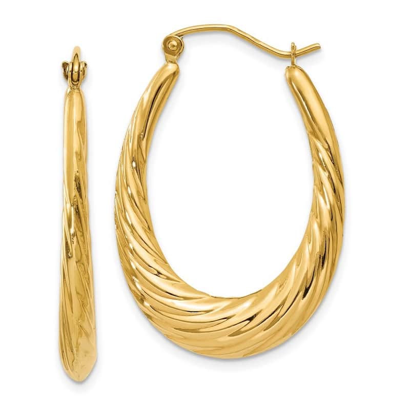 Curata 10k Yellow Gold Polished Twisted Oval Hollow Hoop Earrings - 32x22mm
