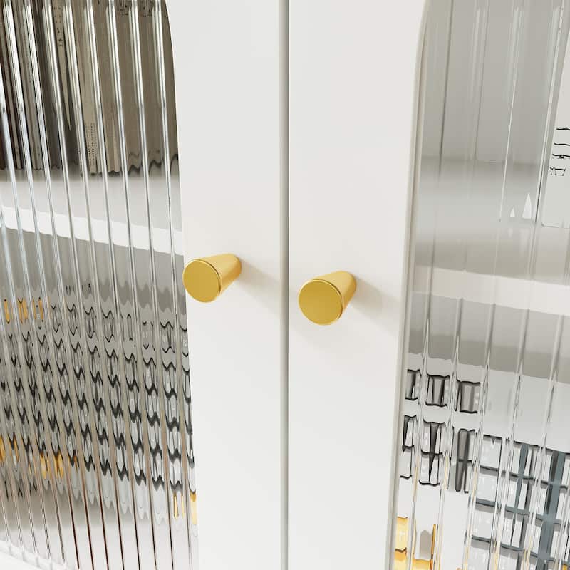 63” Modern White Computer Desk with Hutch & Drawers, Tempered Glass Cabinet Doors, Large Storage Home Office Workstation