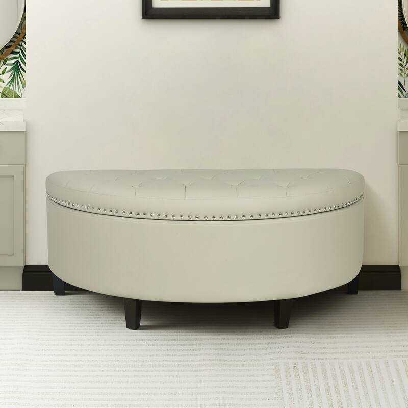 Adeco Half Moon Storage Ottoman Semi Circle Bench