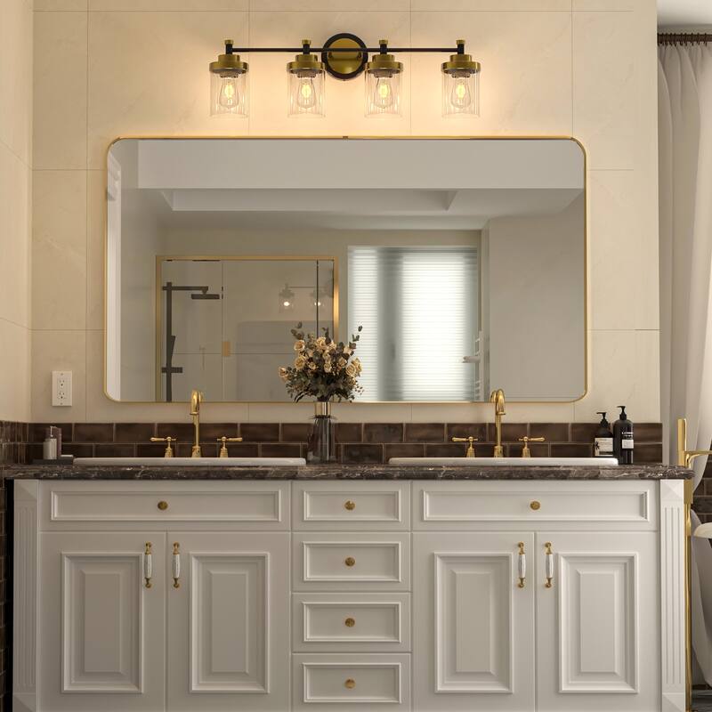 Modern Dimmable Vanity Light with Clear Ribbed Glass Shades E26 Sockets