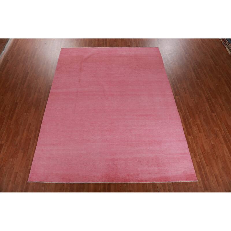 Hand Knotted Oriental 100% Wool Carpet Modern Solid Coral Gabbeh Area Rug - 12' 1'' X 9' 3''