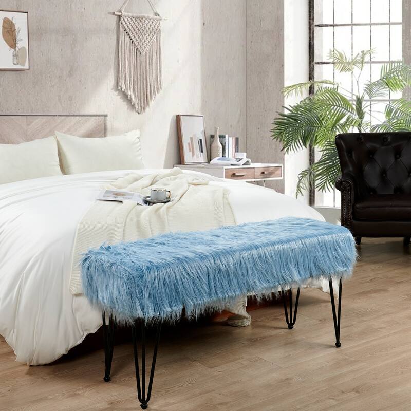 Home Soft Things Mongolian Fauxfur Ottoman 46"x16"x22" with Table Legs