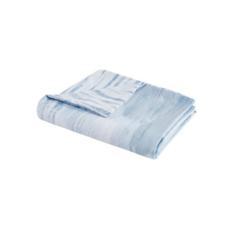 N Natori Brush Stroke Blue 3 Piece Oversized Reversible Seersucker Duvet Cover Mini Set(Insert Excluded)