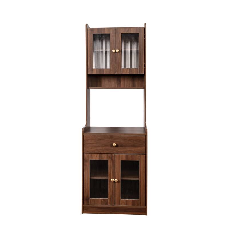 Wooden Sideboard Buffet Cabinet with Microwave Stand, Tall Accent Pantry Cabinet with 2 Storage Cabinets