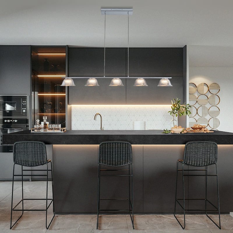 Modern 5-Light Bell Glass Chrome Linear LED Chandelier - N/A