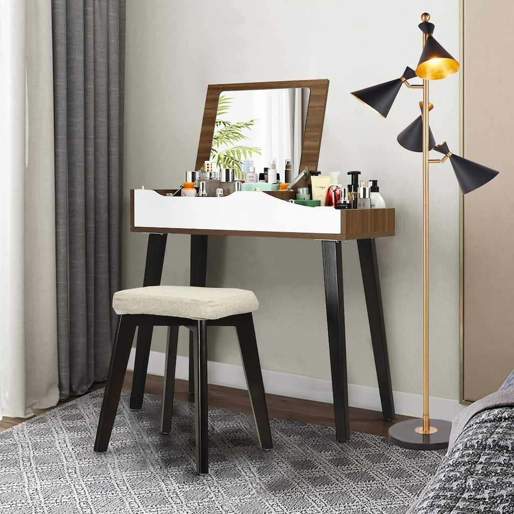 Costway Vanity Table Set with Flip Top Mirror Dressing Makeup Study - See details