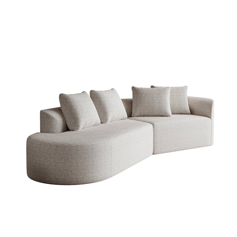 Modular Curved Sectional Sofa, Oversized Chenille Cloud Couch, Compressed Upholstered Sofa with 4 Throw Pillows