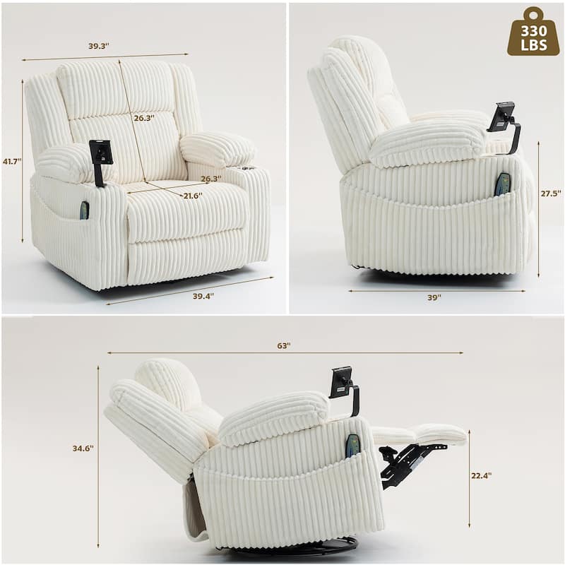 Oversized 270° Swivel Rocker Recliner Chair with Adjustable Headrest & Infinite Position
