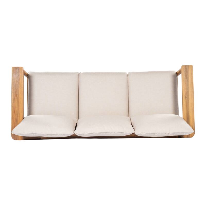 Roomfitters Terassi Outdoor Acacia Wood 3 Seater Sofa with Cushions, Light Teak Finish and Beige