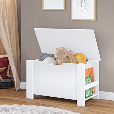 RiverRidge Kids Toy Box Playroom Storage Chest with Side Bookracks - White