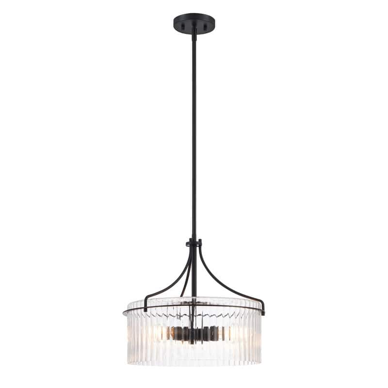KAWOTI 3-Light Pendant Light with Clear Ribbed Drum Shade - W17" x D17" x H15.5"