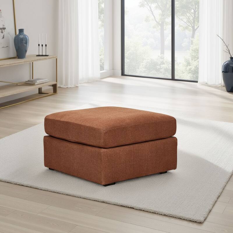 Meso Oversized Square Ottoman, Spice Orange Nuvella Polyester, 32 Inch