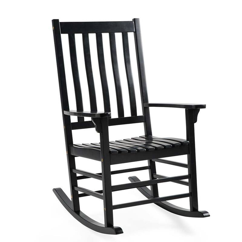 33 in. x 44 in. Black Slatted Eucalyptus Wood Outdoor Rocking Chair
