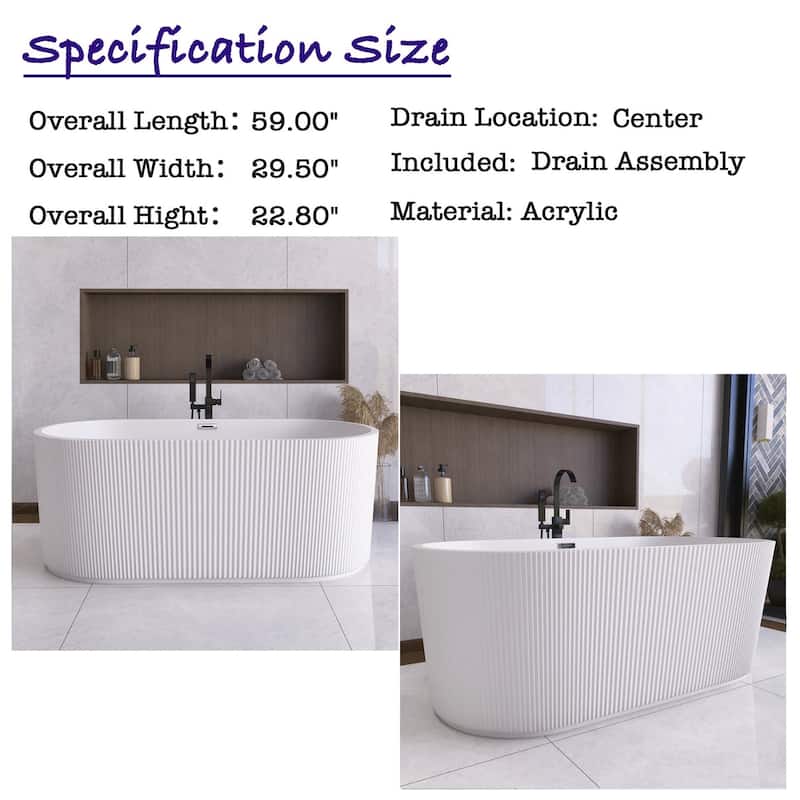Acrylic Freestanding Flatbottom Soaking Bathtub in Glossy White