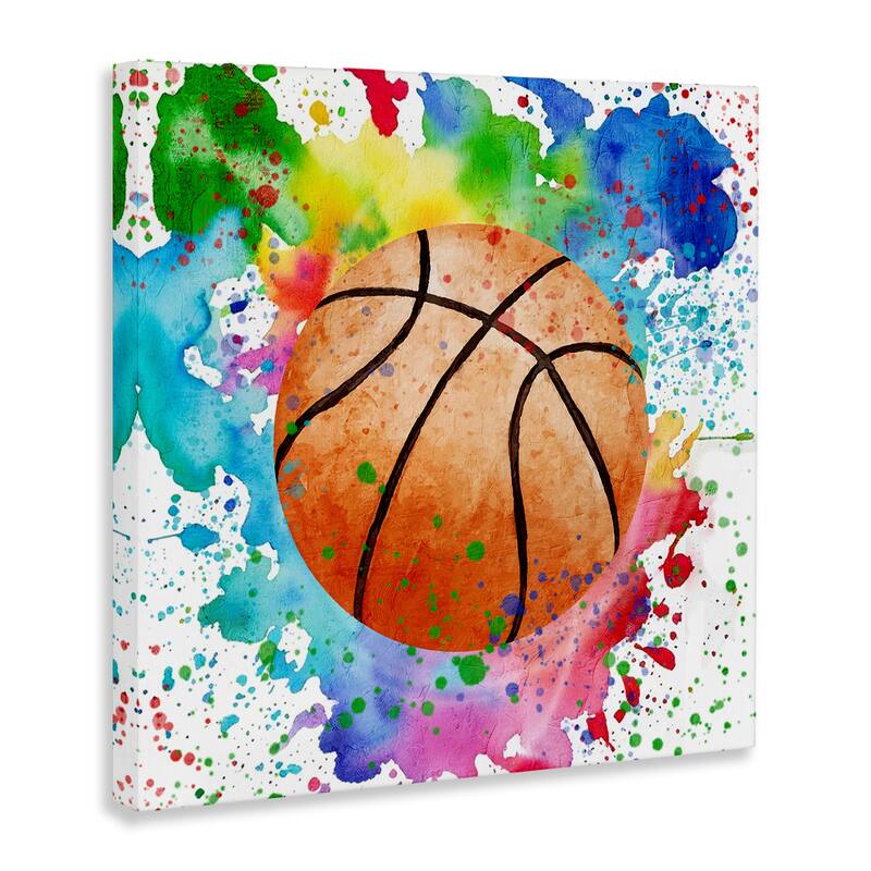 Stupell Basketball with Bright Splash Canvas Wall Art Design By Kim Allen