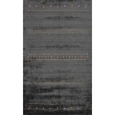 Hand Knotted Oriental 100% Wool Carpet Tribal Animal Pictorial Greys & Charcoal Gabbeh Area Rug - 10' 0'' X 6' 2''