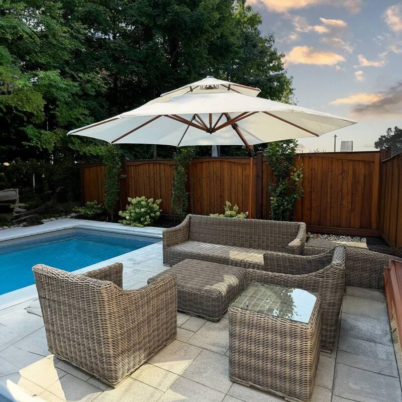 PURPLE LEAF 11ft Round Wood Pattern Patio Cantilever Umbrella