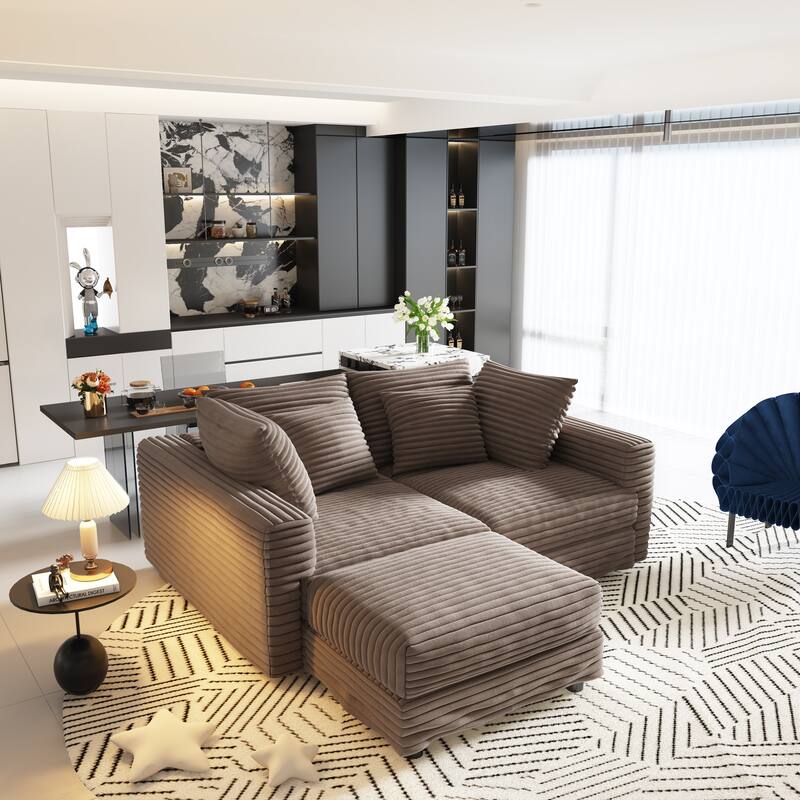 102.4" Corduroy Couch with Ottomans, 4 Seat Convertible Modular Sectional Sofa, Upholstered Couches with Pillows for Living Room