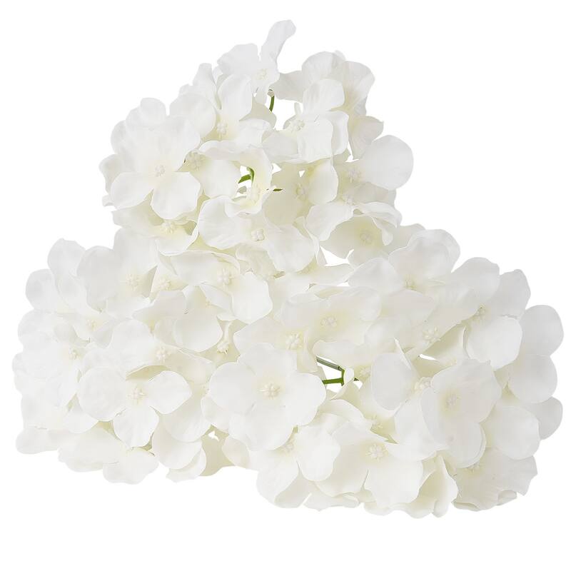 White Silk Hydrangea Artificial Flowers Set Realistic Layered Bloom Flexible Stems