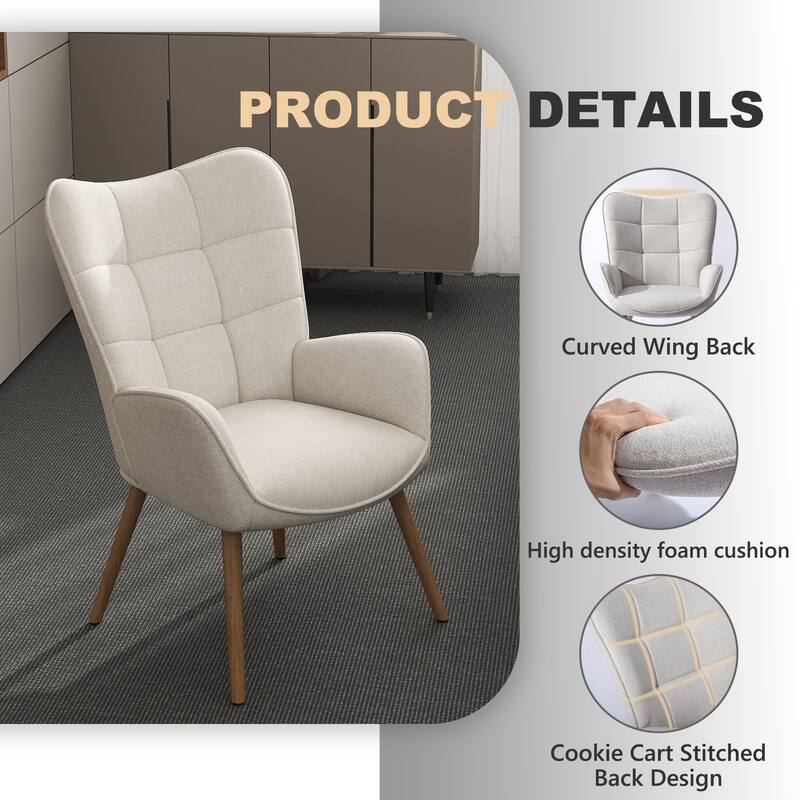 Homy Casa Modern Upholstered Accent Chair with Armrests and Wooden Legs for Living Room and Reading Nook