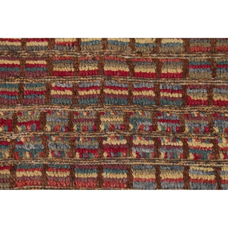 All-Over Checkered Moroccan Modern Area Rug Hand-Knotted Wool Carpet - 7'10"x 10'2"