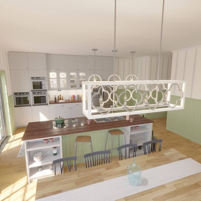 Hunter Gablecrest 4-Light Linear Chandelier - Kitchen Island, Dining Room - Modern Farmhouse, French Country, Distressed