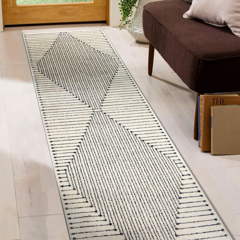 Modern Geometric Durable Area Rug, Pet Friendly for Any Room - 2' 3" x 8' - Cream
