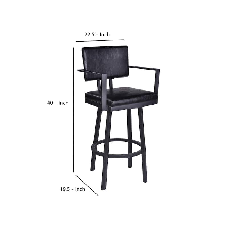 Lumbar Back Faux Leather Barstool with Stainless Steel Legs and Arms, Black
