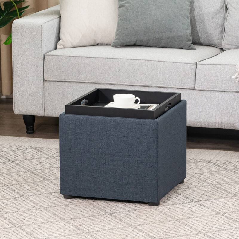 Adeco Storage Ottoman With Tray