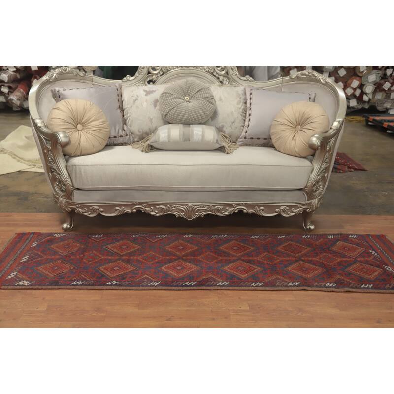 Hand Knotted Oriental 100% Wool Carpet Traditional Tribal Red Balouch Runner Rug - 8' 1'' X 2' 1''