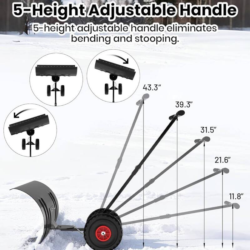 Heavy Duty Single Rod 29-Inch Steel Snow Shovel Plow for Driveways, Sidewalks, Yards