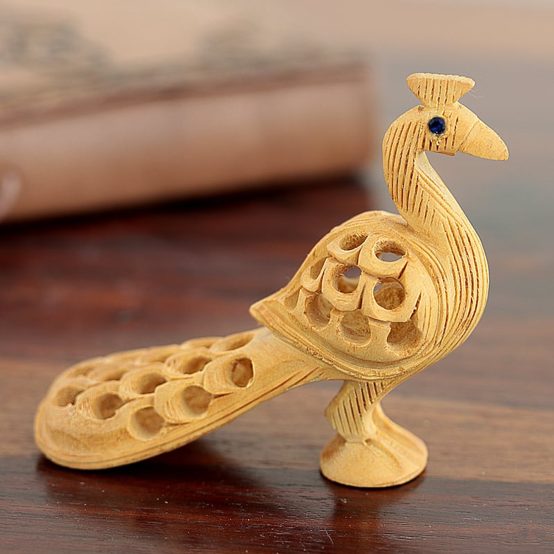 Novica Handmade Opulent Peacock Mini Wood Sculpture