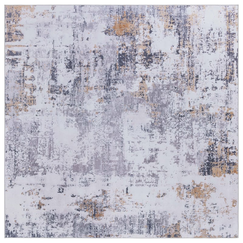 SAFAVIEH Tacoma Silia Machine Washable Slip Resistant Mid-Century Modern - 8' x 8' Square - Grey/Gold - Square/Runner