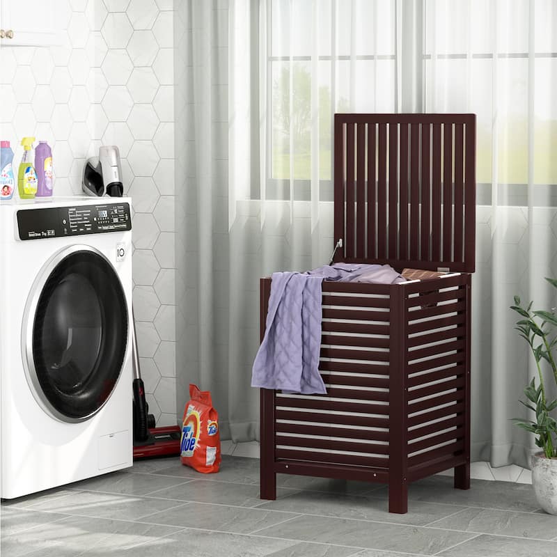 Bamboo 2-Section Laundry Hamper, 120L Large Laundry Basket with Lid and Removable Liner Bag