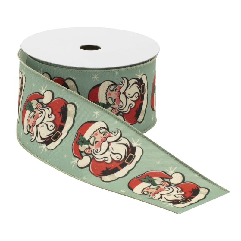 Nostalgic Santa Print Wired Ribbon (Set of 2) - N/A